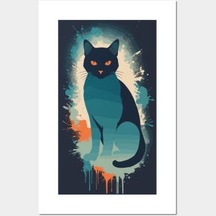 Paint Splash Black Cat Posters and Art